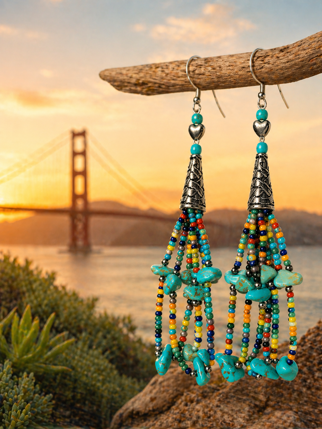 Boho Turquoise Beaded Dangle Earrings