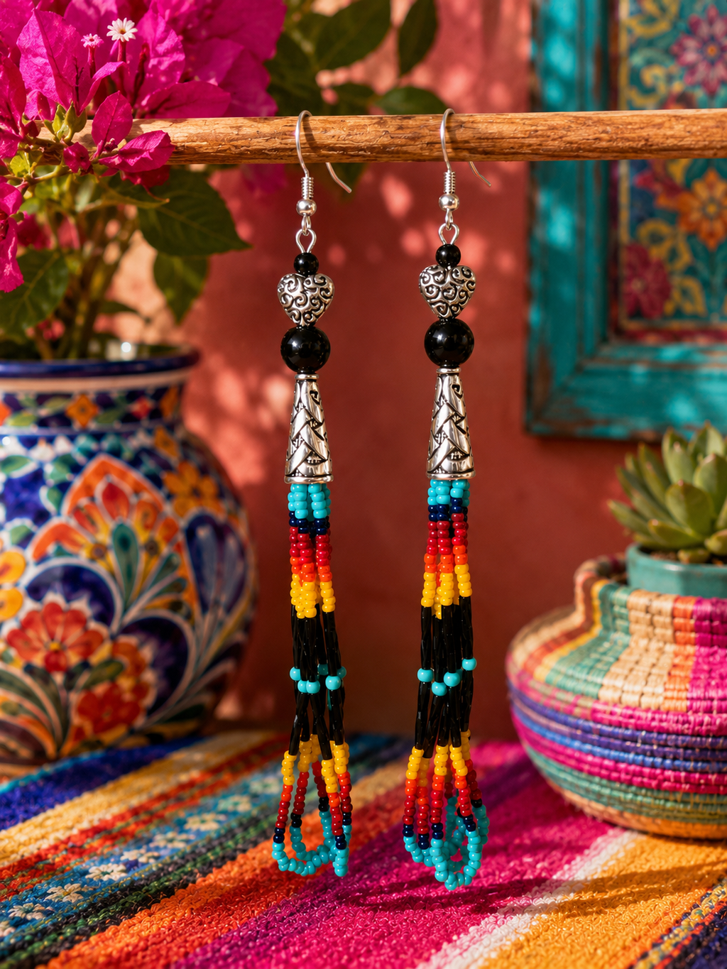 Southwest Heart Fringe Earrings