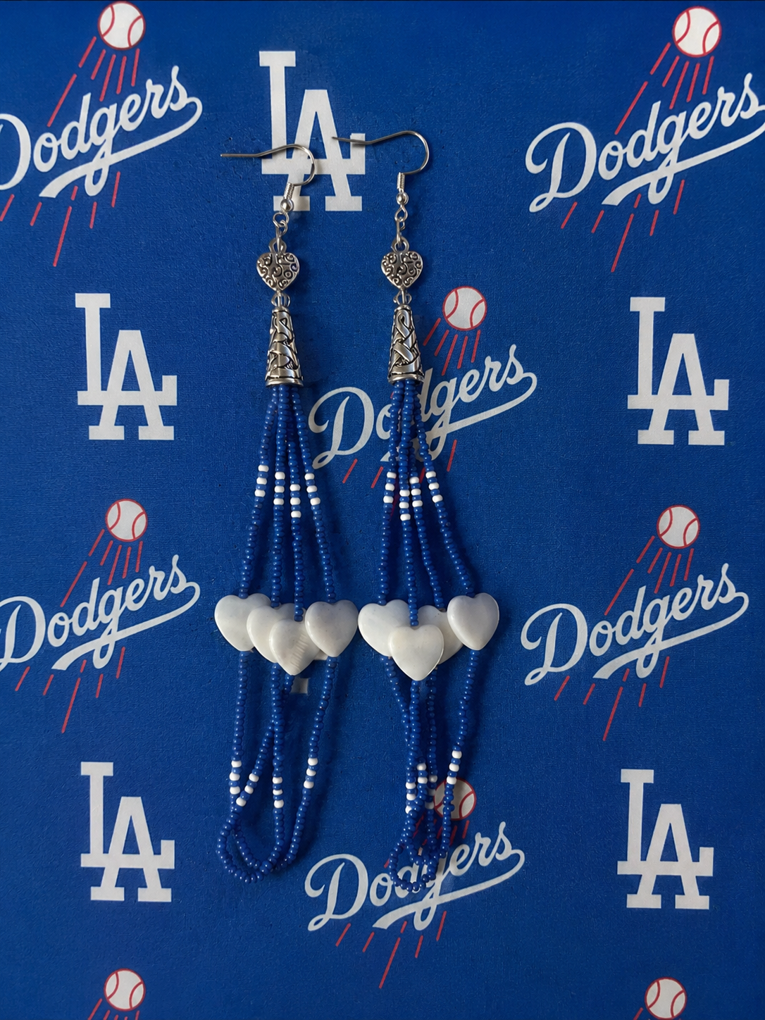 Dodger Love Beaded Fringe Earrings