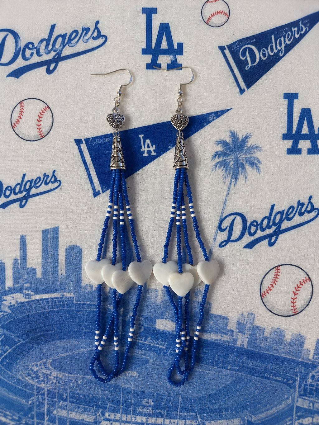 Dodger Love Beaded Fringe Earrings