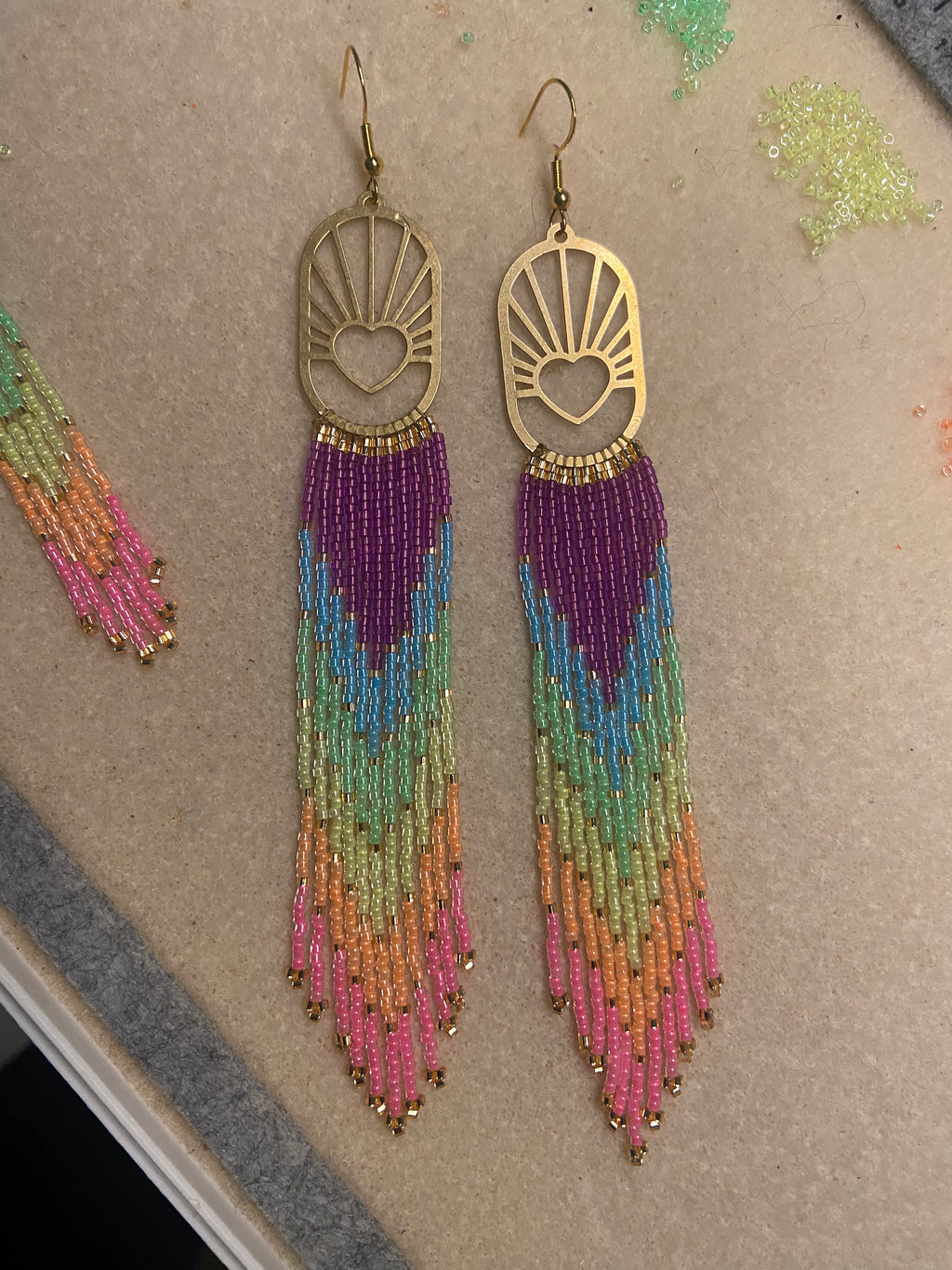 Watercolor Heartburst Fringe Earrings