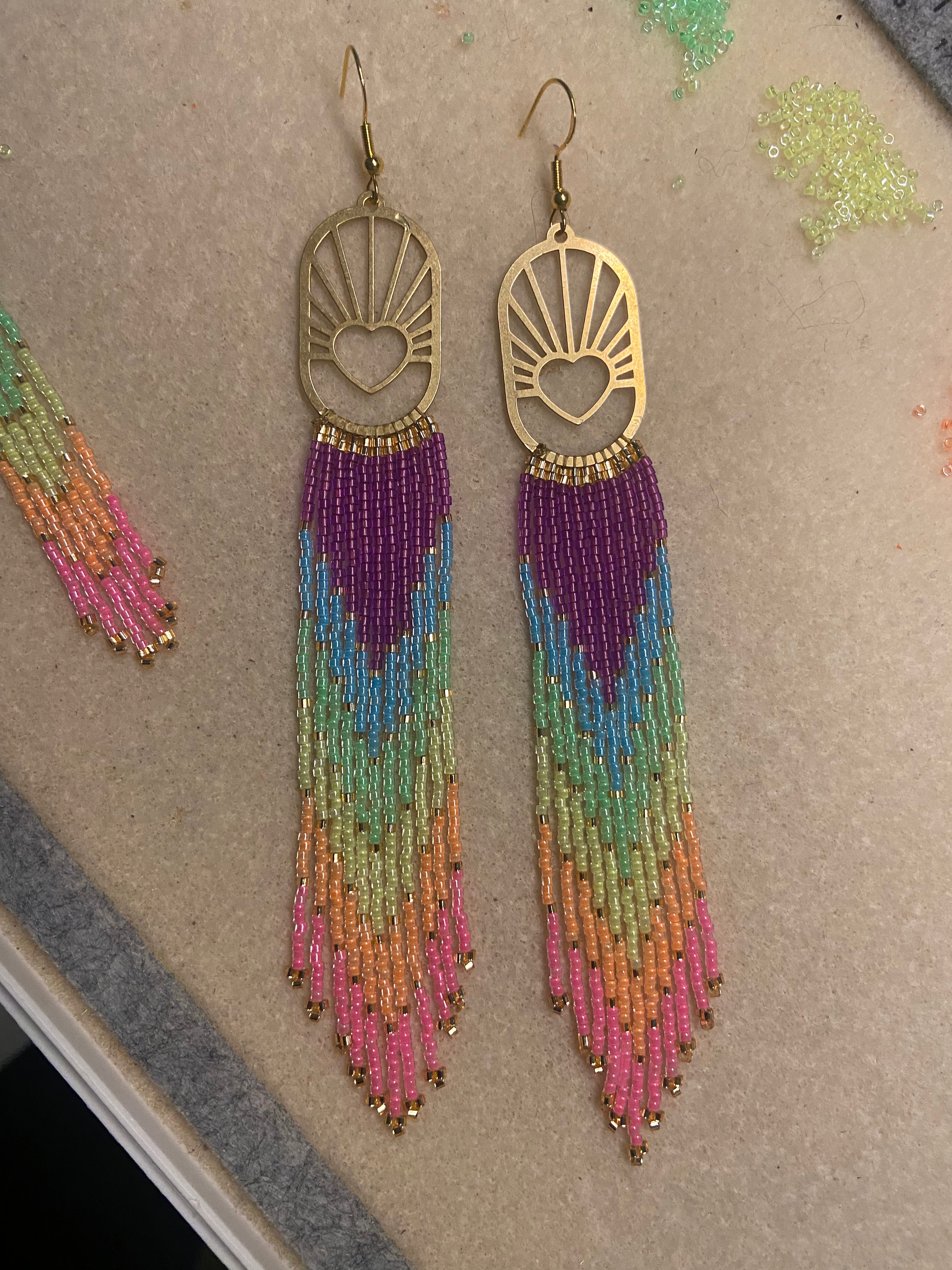Watercolor Heartburst Fringe Earrings