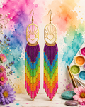 Watercolor Heartburst Fringe Earrings