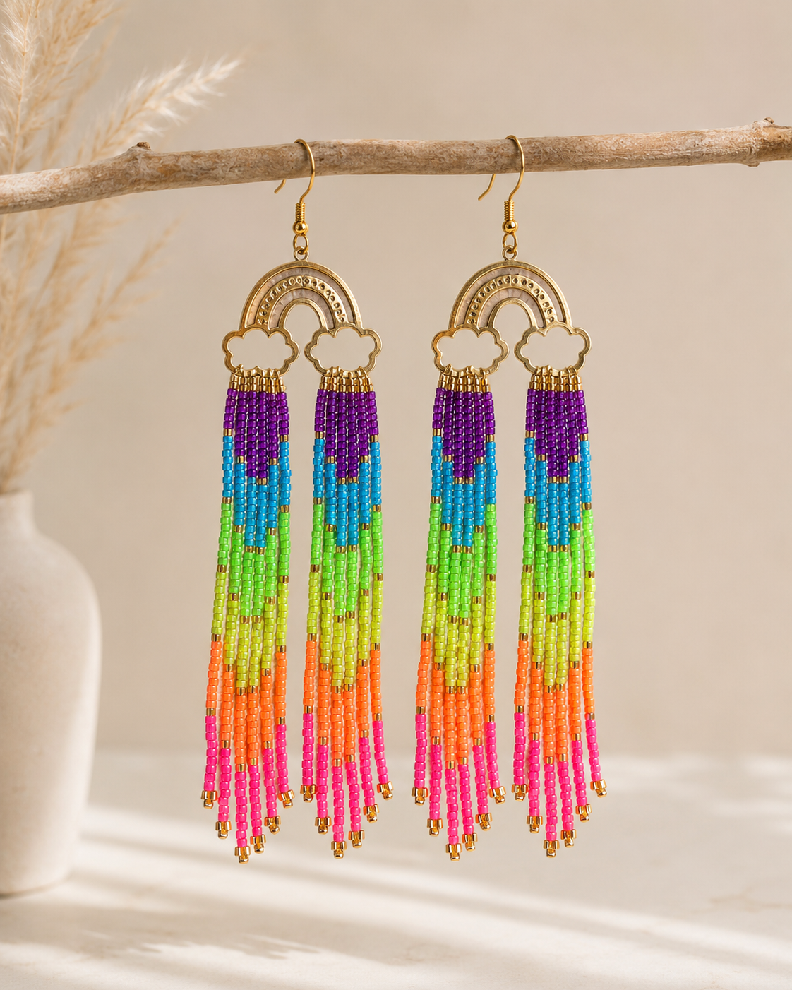 Neon Rainbow Rain Earrings